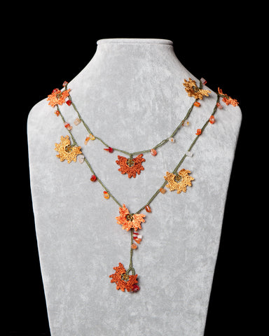 Lariat with Daffodil Motif - Orange and Copper