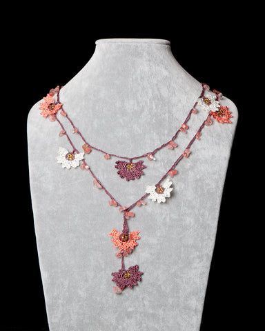Lariat with Daffodil Motif - Brown and Salmon