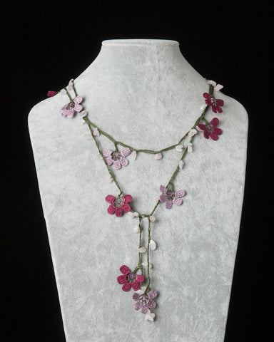 Lariat with Clover Motif -  Lilac & Cherry Pink