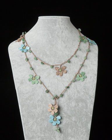 Lariat with Clover Motif - Brown, Green & Blue