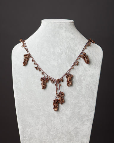 Beaded Necklace with Grape Motif - Copper