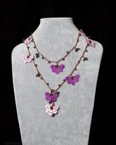 Lariat with Fan Motif -  Pink and Purple