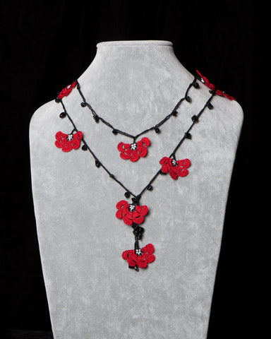 Lariat with Fan Motif -  Red