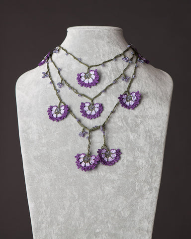 Lariat with Cornflower Motif - Lilac and Purple