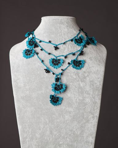 Lariat with Cornflower Motif - Black and Blue