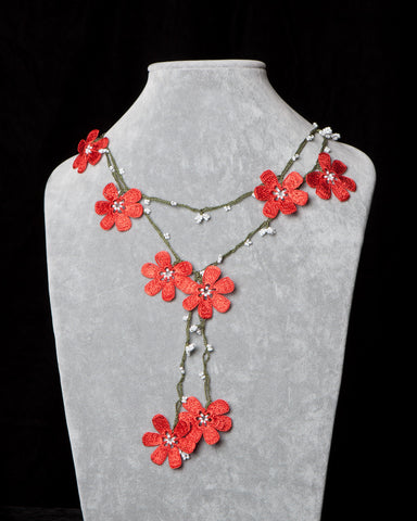 Lariat with Pomegranate Flowers - Coral