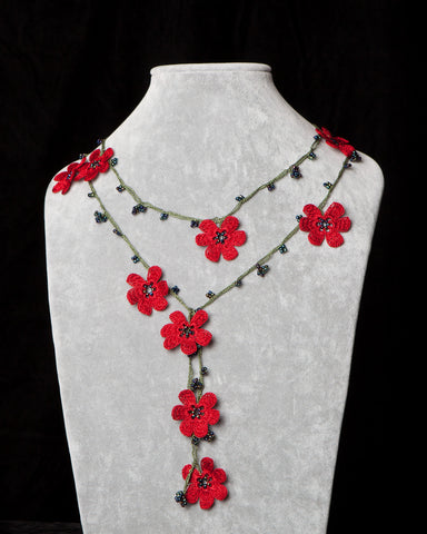 Lariat with Pomegranate Flowers - Red