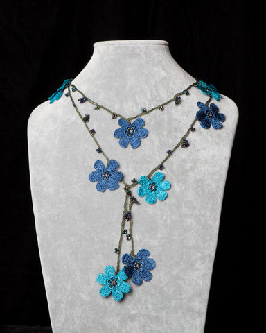 Lariat with Pomegranate Flowers - Teal and Blue