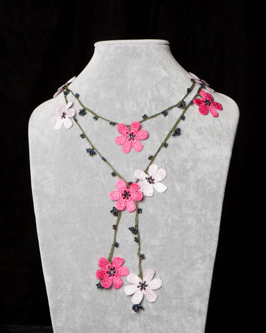 Lariat with Pomegranate Flowers - Pink