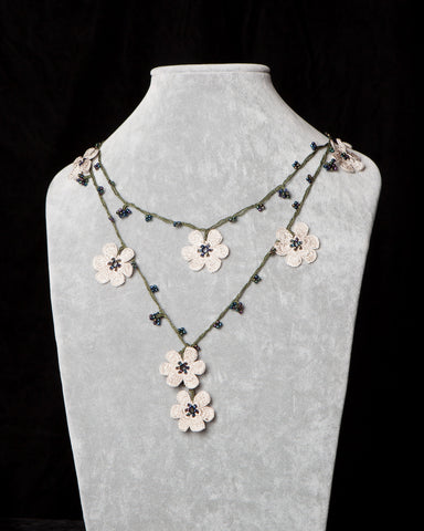 Lariat with Pomegranate Flowers - Beige