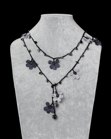 Lariat with Clover Motif -  Charcoal Grey