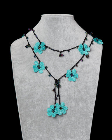 Lariat with Pomegranate Flowers - Turquoise