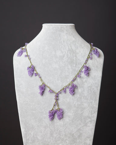 Beaded Necklace with Grape Motif - Lavender